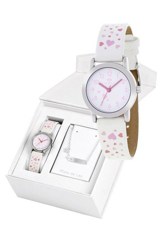 Reloj Marea Infantil Comunión B35284/7 Blanco Corazones