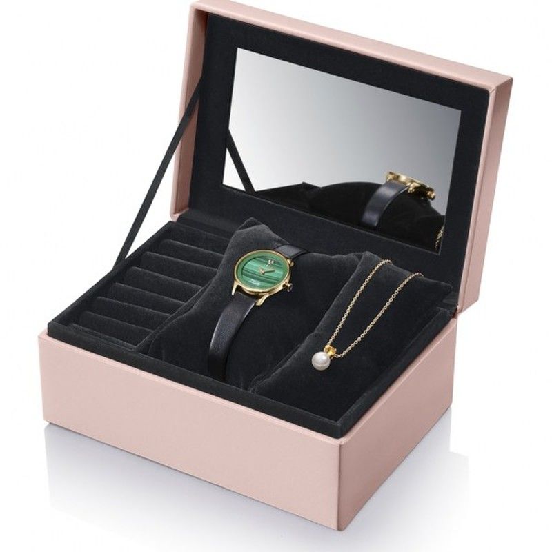 Pack Reloj Viceroy Mujer 471126-99 Piel Negra y Colgante Perla