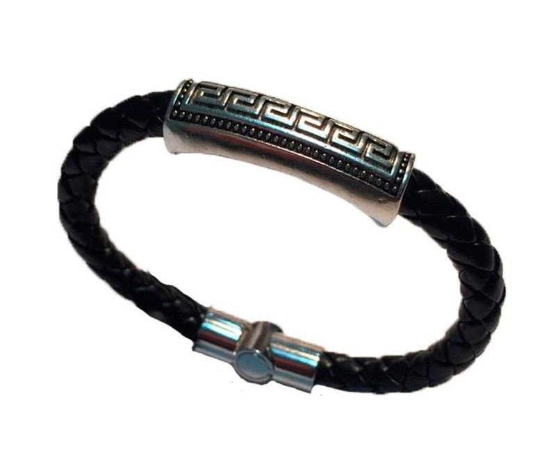 Pulsera Piel Negra Greca 12101