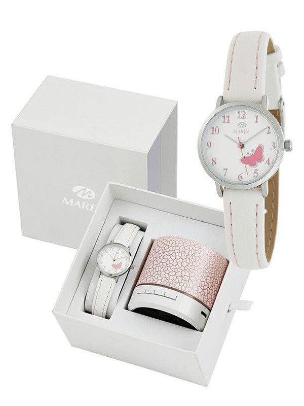 Pack Comunión Reloj Marea Mujer B41249/1 Piel Blanca y Altavoz Bluetooth
