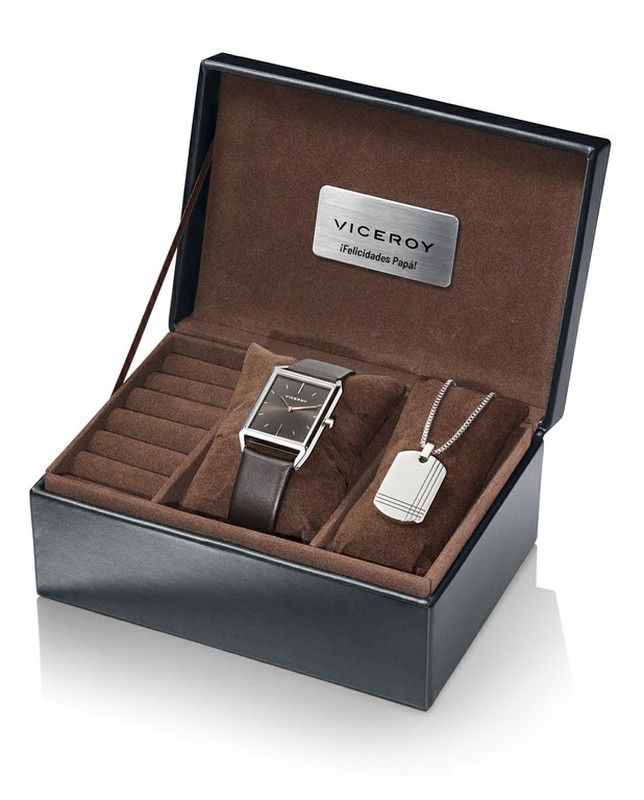 Pack Reloj Viceroy Hombre Piel Marrón y Colgante Placa Acero 471121-99