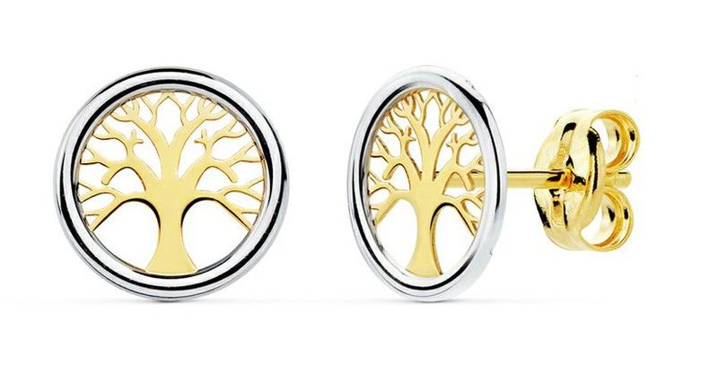 Pendientes Arbol Vida Oro 18kts 8mm Bicolor 18981