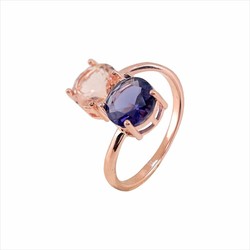 Anillo Acero Rosa Sovrani AV0541 2 Piedras Violeta Y Ambar