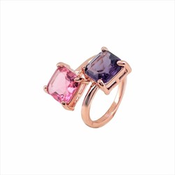 Anillo Acero Rosa Sovrani AV0547 2 Piedras Violeta Y Rosa