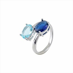 Anillo Acero Sovrani AV0538 2 Piedras Celeste Y Azul