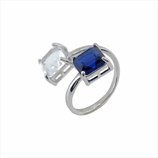 Anillo Acero Sovrani AV0544 2 Piedras Blanca Y Azul