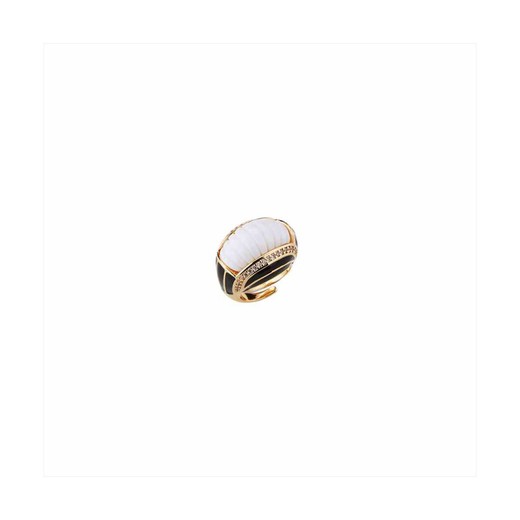 Anillo Bronce Sovrani J10654M16 Abierto Esmalte Negro Circonitas Latón