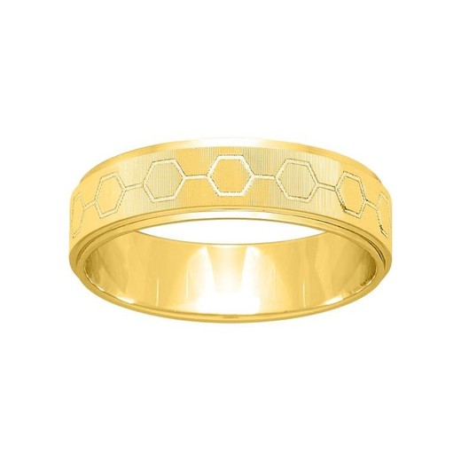 Anillo Oro 18kts Argyor-MRM 5mm (18)292J50 Alianza Grabado Laser Hexágonos