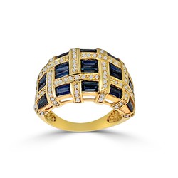 18-karatowy złoty pierścionek z niebieskim kamieniem R212
