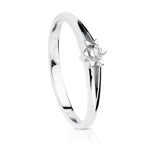 Bague Or Blanc 18kts Solitaire Brillant 0.10 Ct SI-H 1703