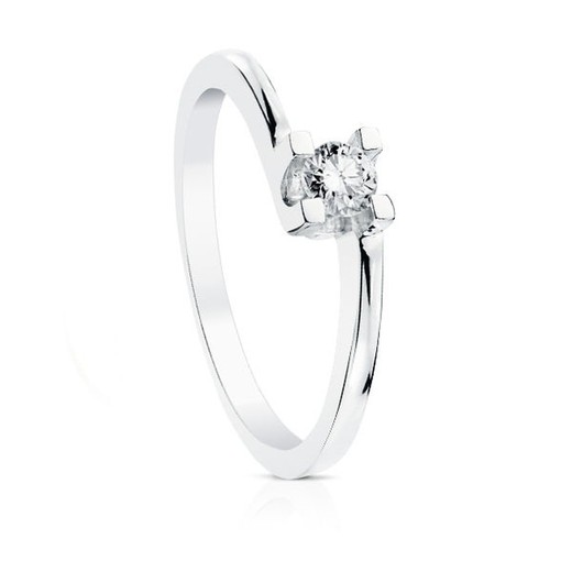 White Gold Ring 18kts Solitaire Brilliant 0.10 Ct SI-H 1712