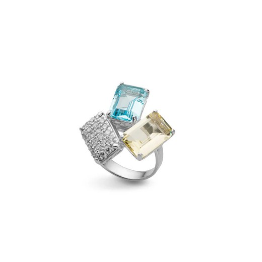 Anillo Plata Argent Basic 4x0,8cm ANRM080E Cristales Azul Bicolor Amarillo