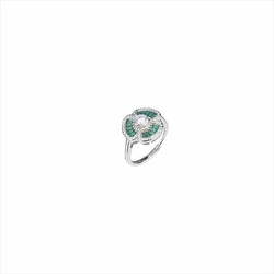 Anillo Plata Sovrani J9859M14 Flor Circonitas Bicolor Verde