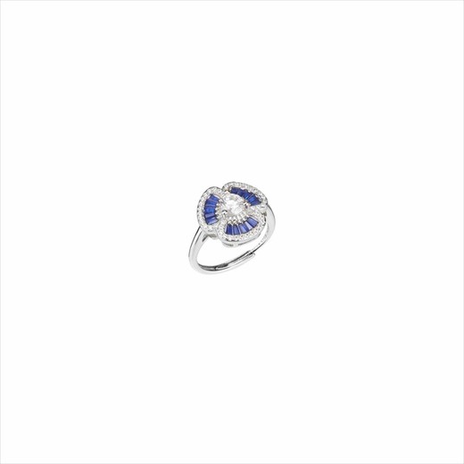 Anillo Plata Sovrani J9865M14 Flor Circonitas Blancas Bicolor Azul