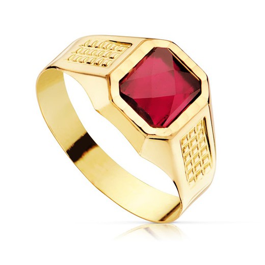 18kt gouden Cadet Signet Ring Hollow Ruby Stone Spinel 7x6mm 9567-RO
