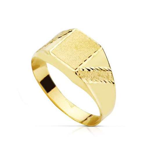 18kt Gold Cadet Signet Ring Carved Hollow Band 07000281