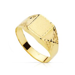 Anillo Sello Cadete Oro 18kts Tallado Hojas Hueco 07000286