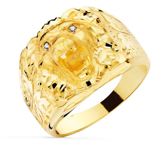 Signet Ring for Men 18k Gold Lion Head Width 15mm P4000