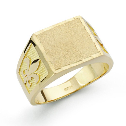 Man Signet δαχτυλίδι 18 καρατίων χρυσό τετράγωνο Fleur de Lis 14x11mm P4334