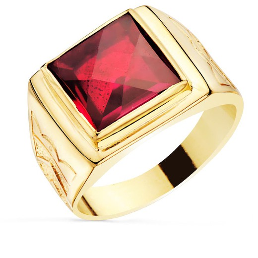 Men's Signet Ring Gold 18k Solid Square Ruby Spinel Stone 12x12mm P905701-RO