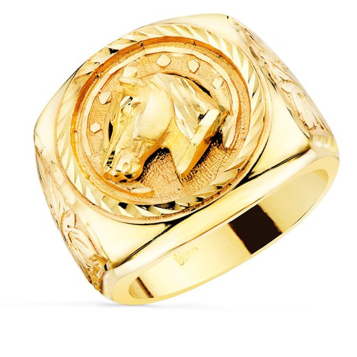 Signet Ring Man Gold 18k Horseshoe Horse Width 20mm P663