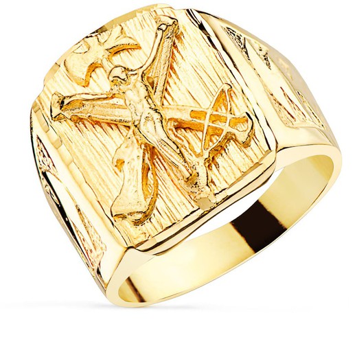 Solid 18k Gold Man Signet Ring Christ of the Legion Width 21x17mm P4292