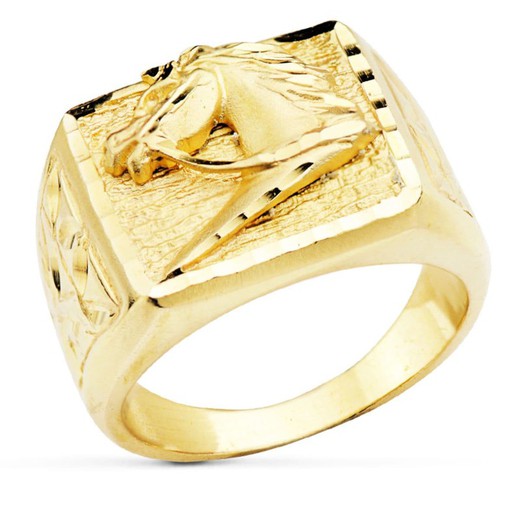 Anillo Sello Hombre Oro 18kts Macizo Cuadrado Caballo P4088