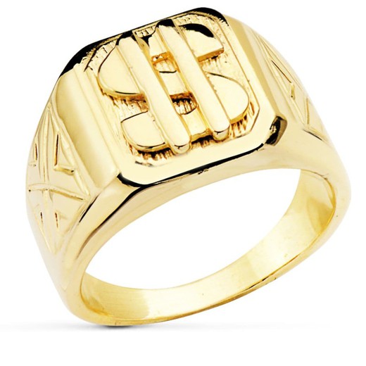 Solid 18kt Gold Signet Ring for Men Glossy Dollar P4085