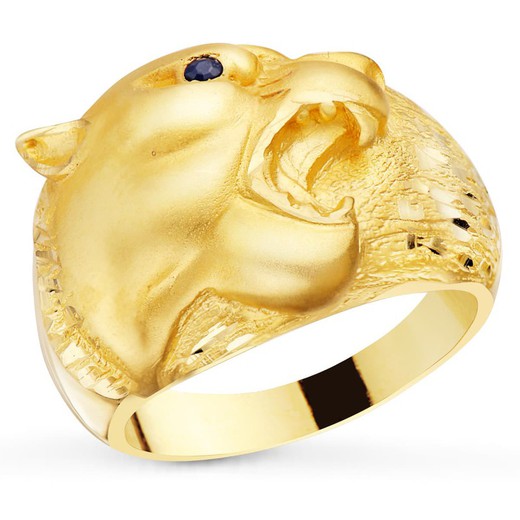 Μασίφ 18 καράτια χρυσό δαχτυλίδι ανδρικό δαχτυλίδι Puma Eye φυσικό ζαφείρι πλάτος 18 mm P4039