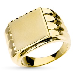 Signet Ring Man Gold 18kt Matte Glossy Carved 17x17mm P4190