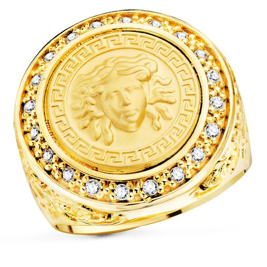 Χρυσό ανδρικό δαχτυλίδι 18 καρατίων Medusa Versace Matte 15mm Ζιργκόν Πλάτος 21mm P90016-1