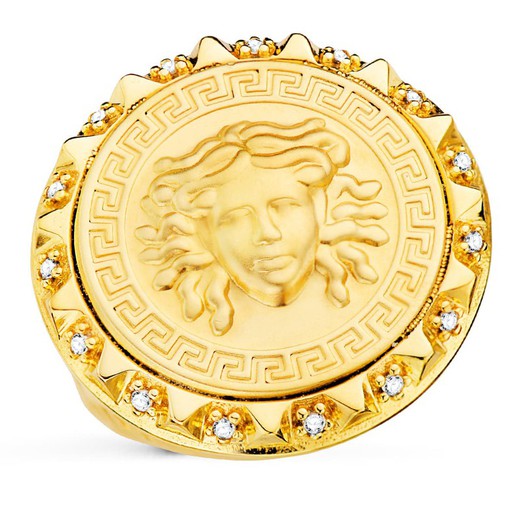 18kt Gold Man Signet Ring Medusa Versace Mate 20mm Zircons P90015-1