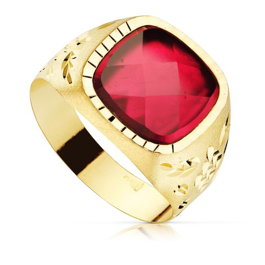 18 kt guld Man Signet Ring Ruby Spinel Stone 11x11mm 9828-RO