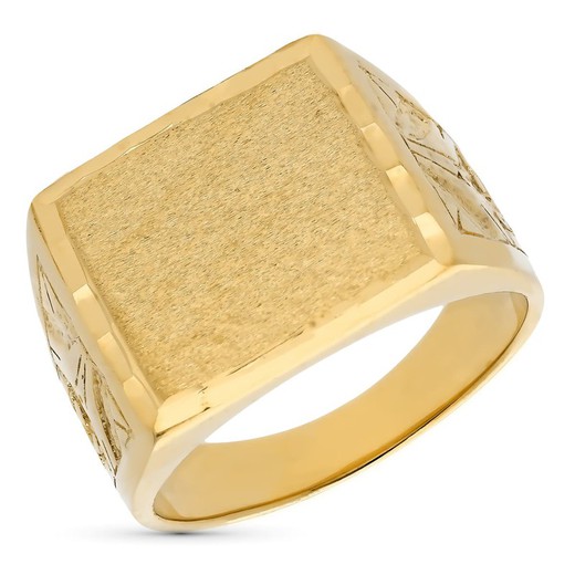 Snidade 18kt guld Man Signet Ring 17x16mm P4124