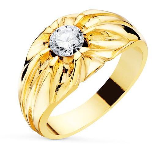 Męski pierścionek w pasjansie z 18-karatowego złota, szerokość 11 mm, cyrkonia, 6 mm, wewnętrzna podszewka P904407