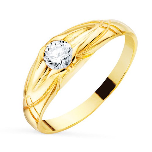 Mænds 18 karat guld solitaire ring bredde 7 mm zirconia 5 mm indvendig foret P904002