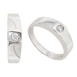 Anel solitário masculino em ouro branco 18K com diamante brilhante 0,16 3,5 mm 0106415