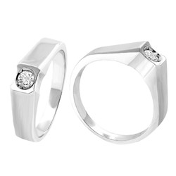 Anillo Solitario Hombre Oro Blanco 18Kts Diamante Brillante 0,16 3,5mm 0106419