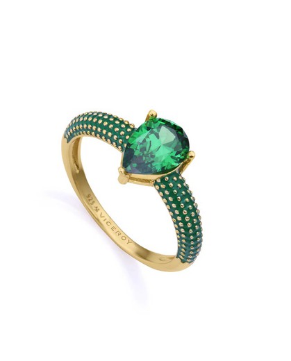 Anillo Viceroy Plata Dorada Mujer 15122A012-32 Esmalte Circonita Verde