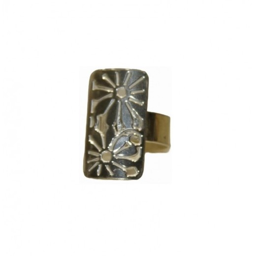 Anillo Xernus Plata 3NF27119 Rectangulo Labrado Con Flores