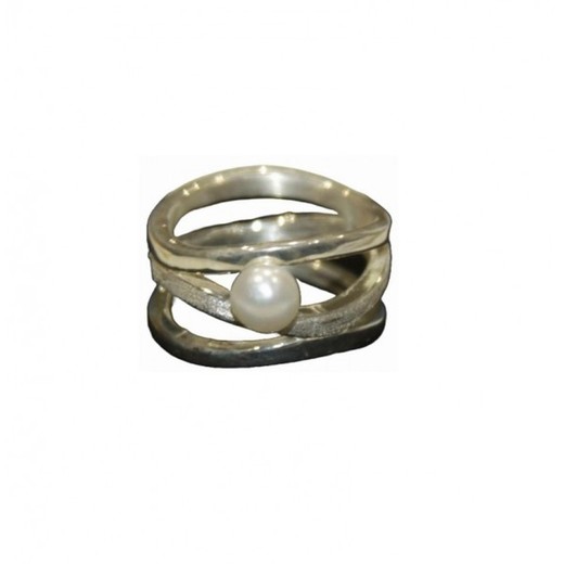 Anillo Xernus Plata 3NF27121 Tiras Entrelazadas Perla