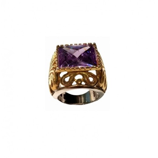 Anillo Xernus Plata Bicolor Dorada 1RG2184 Filigranas Cristal Amatista