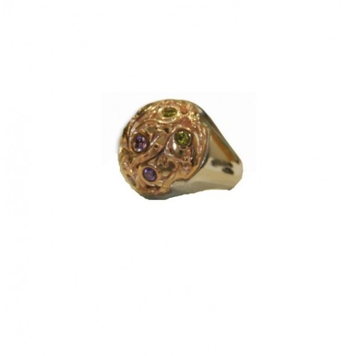 Anillo Xernus Plata Bicolor Dorada 1RG2188 Filigranas Con Cristales Multicolor