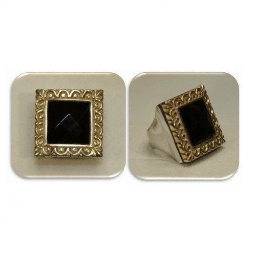 Anillo Xernus Plata Bicolor Dorada 3RG2625 Cristal Negro