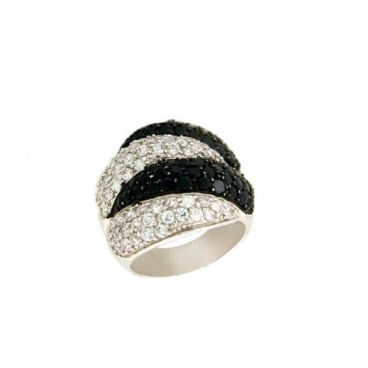 Anillo Xernus Plata NF1073 Circonitas Bicolor Negro