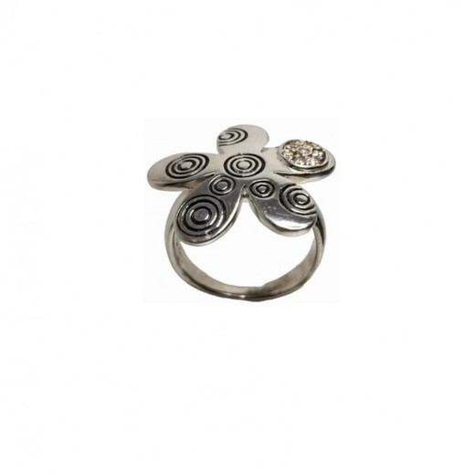 Anillo Xernus Plata NF1877 Floral Labrado Con Circonitas