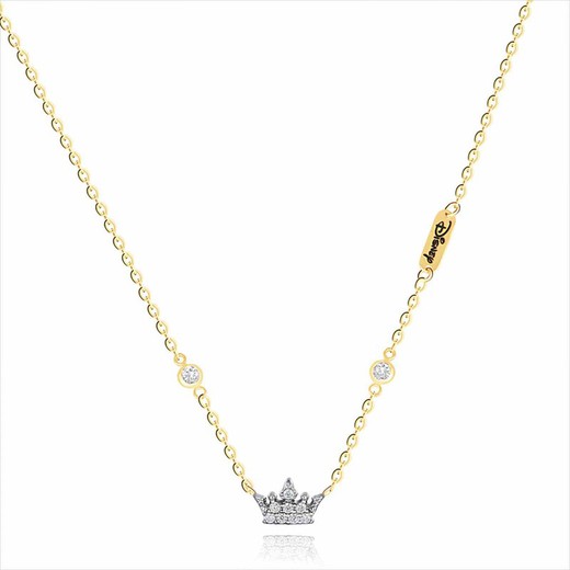 Cadena Disney Oro Bicolor Plata 18kts 18K0003C Corona Diamantes