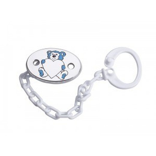 Silver Blue Bear Heart Pacifier Holder Engravable