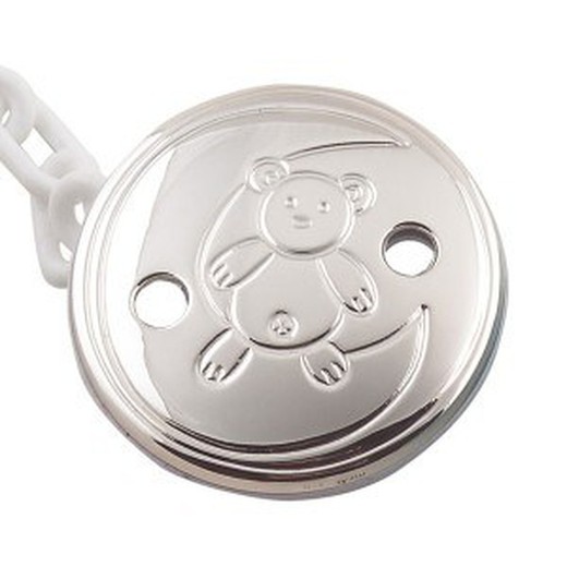 Round silver pacifier holder Moon Bear