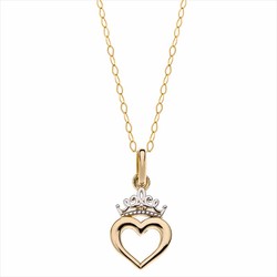 Pendentif avec chaîne Disney Or 9 carats Bicolore Argent 9K0011C Coeur Princesse Couronne